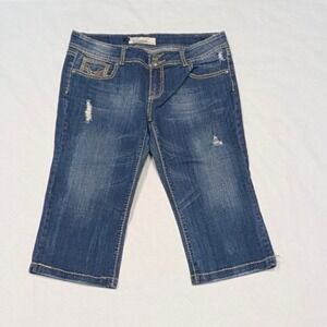 Vigoss Collection Womens Medium Wash Distressed Denim Capri Jeans Size 11